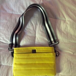 Stylish Yellow Quilted Bag with Striped Strap